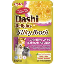 Ciao Logo, hrană pentru pisici Dashi Delights Silky Broth, pui cu somon, 40 grame, fără cereale, fără conservanți artificiali.