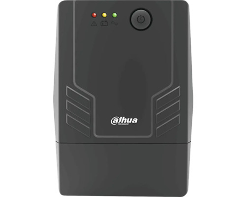 Sigla Dahua sub diodele emițătoare de lumină și un buton de pornire pe o sursă de alimentare neîntreruptibilă