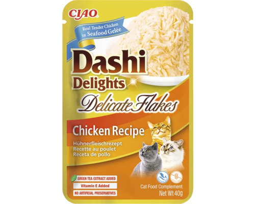 Hrană complementară pentru pisici Ciao Dashi Delights Delicate Flakes rețetă cu pui pliculeț de 40 grame