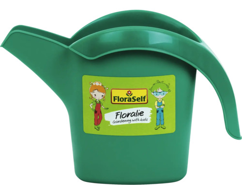 Stropitoare verde din plastic pentru copii cu FloraSelf Logo.
