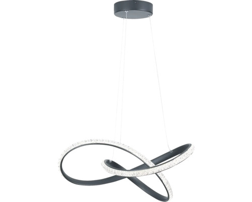 Pendul LED modern în formă de val, cu carcasă neagră și suprafață luminoasă cu aspect de cristal.