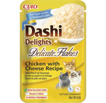 Supliment alimentar pentru pisici Ciao Dashi Delights Delicate Flakes, rețetă cu pui și brânză, plic de 40 grame.