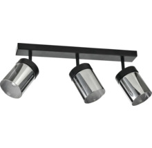 Plafonieră cu 3 spoturi din metal negru și abajururi din sticlă fumurie