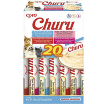 Recompensă pentru pisici Ciao Churu, 20 tuburi, ton cu scoici, somon, crab și creveți, fără cereale, 280 grame.