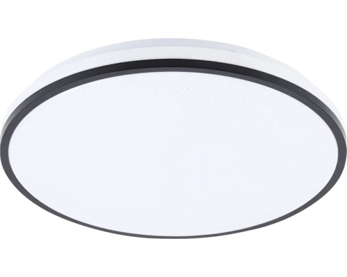 Plafonieră LED rotundă cu ramă neagră și efect de cer înstelat.