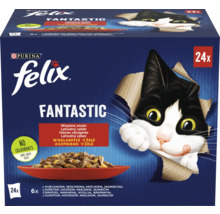 Felix Fantastic hrană pentru pisici, multipack cu aromă de pasăre și vânat, 24 de bucăți