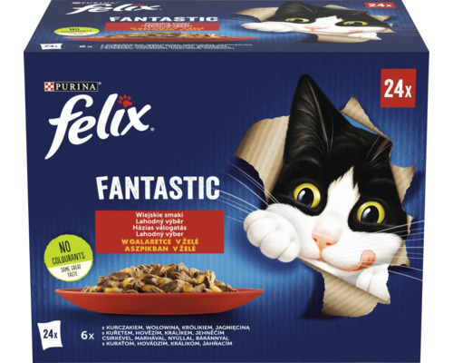 Felix Fantastic hrană pentru pisici, multipack cu aromă de pasăre și vânat, 24 de bucăți