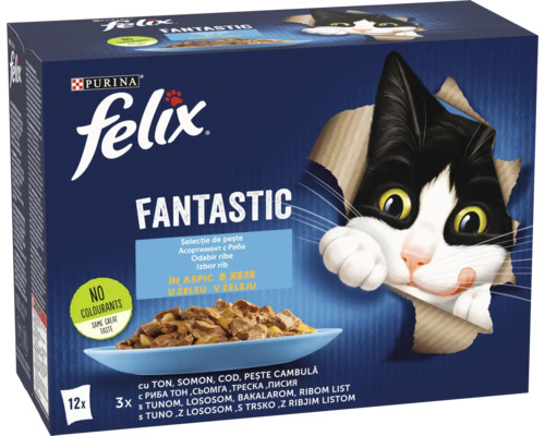 Felix Fantastic hrană pentru pisici cu sortimente de pește în aspic, 12 bucăți