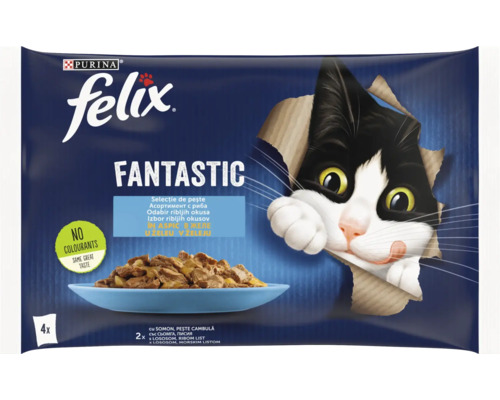 Felix Fantastic hrană pentru pisici cu pește în aspic, pachet de 4