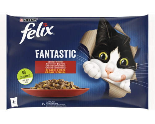 Felix Fantastic hrană pentru pisici, pachet multiplu cu carne în aspic