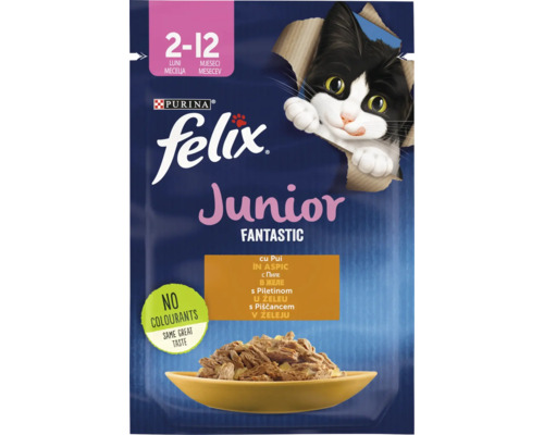 Felix Junior hrană pentru pisici cu pui în aspic pentru pisoi de la 2 la 12 luni