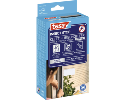 Plasă anti-insecte cu scai Tesa Insect Stop cu bandă velcro puternică, detașabilă fără reziduuri și ușor de tăiat, dimensiune maximă 120 x 240 cm