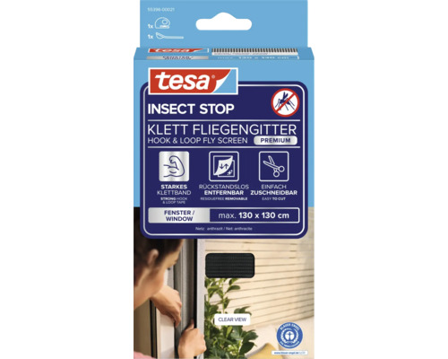 Tesa Insect Stop plasă de insecte cu velcro pentru ferestre, dimensiune maximă 130 x 130 cm