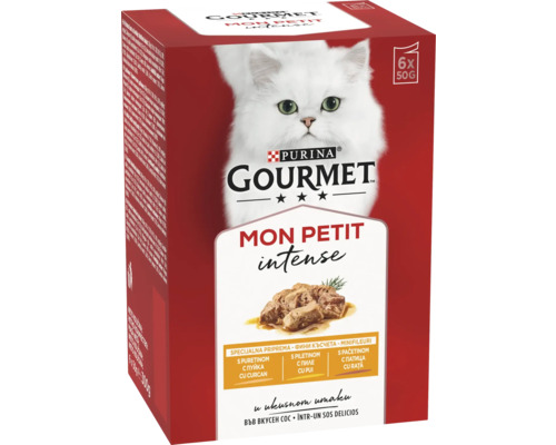Hrană umedă pentru pisici PURINA Gourmet mon Petit cu pui, rață și curcan în sos 6x50 g buc