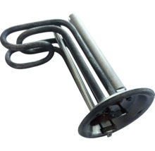 Element de încălzire pentru rezervorul de apă caldă din metal cu flanșă rotundă și conexiuni electrice.