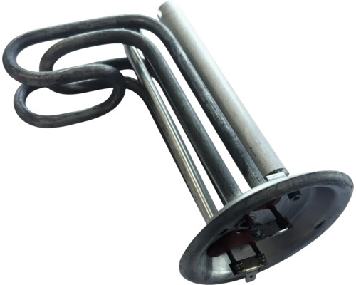 Element de încălzire pentru rezervorul de apă caldă din metal cu flanșă rotundă și conexiuni electrice.