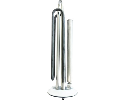 Element de încălzire cu anod pentru boiler, realizat din metal cu o flanșă circulară.