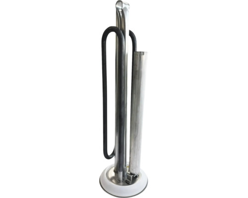 Element de încălzire pentru boiler cu flanșă rotundă și tub de protecție metalic.