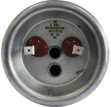 Flanșă metalică pentru element de încălzire cu două conexiuni electrice și două orificii centrale.