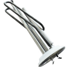 Rezistență electrică pentru rezervor de apă caldă din metal cu flanșă și conexiuni electrice.