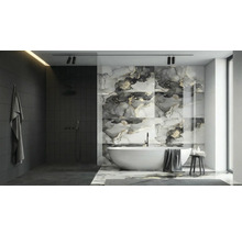 Baie cu cadă, zonă de duș și faianță de marmură