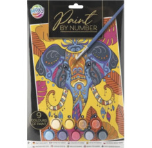 Set pictură pe numere Moxy cu motiv elefant, include 9 culori și o pensulă.