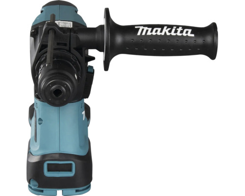 Vedere frontală a unui ciocan rotopercutor cu acumulator Makita cu mâner lateral și Makita Logo.
