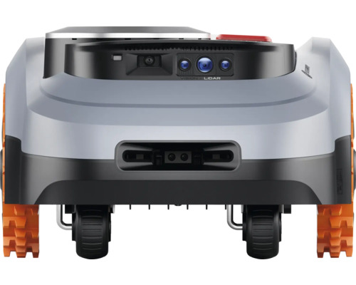 Vedere din spate a unui robot de tuns iarba cu vision și lidar