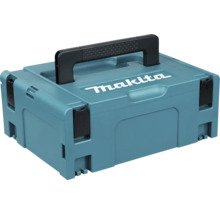 Cutie de transport Makita Makpac din plastic cu mâner și clipsuri de închidere.