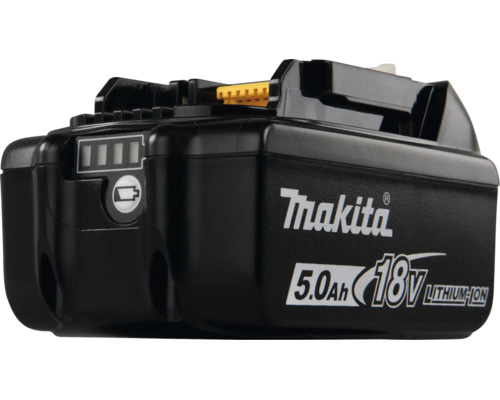 Acumulator Makita 18 Volți 5,0 Amperi oră Lithium-Ion cu indicator al nivelului de încărcare.