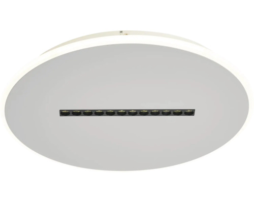 Plafonieră LED rotundă cu o bandă orizontală de spoturi în centru.