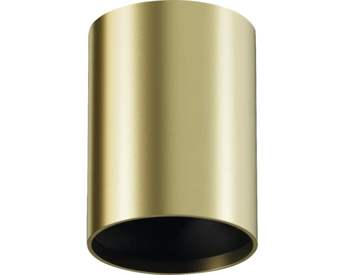 Spot de tavan cilindric din metal auriu.