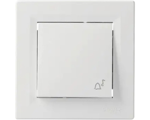 Buton de sonerie alb de la Schneider Electric cu simbol de sonerie.