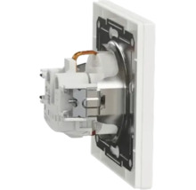 Vedere din spate a unei prize cu contact de protecție pentru montaj sub tencuială cu inel de susținere metalic și gheare de fixare.