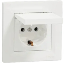 Priză Schuko cu capac rabatabil pentru montaj sub tencuială în culoarea albă.