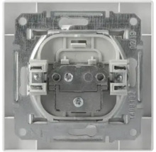 Mecanism încastrat pentru priză sau întrerupător cu ramă metalică și borne cu șurub pentru instalații electrice.