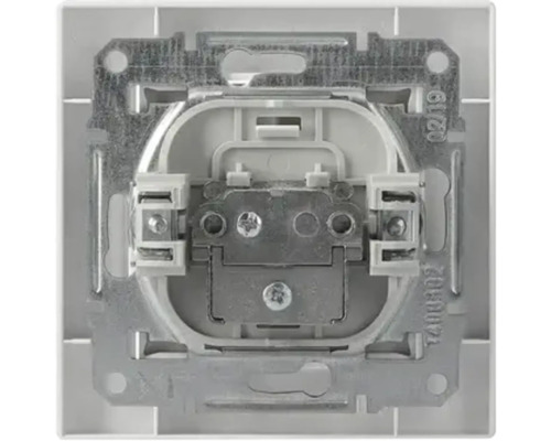 Mecanism încastrat pentru priză sau întrerupător cu ramă metalică și borne cu șurub pentru instalații electrice.