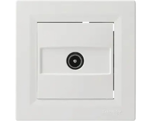 Schneider Electric priză de antenă pentru cablu coaxial cu ramă de acoperire în alb.