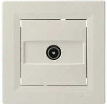 Priză de antenă Schneider Electric alb crem cu ramă, conexiune coaxială.