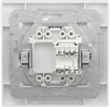 Mecanism încastrat pentru întrerupător sau priză cu ramă metalică pentru instalații electrice.