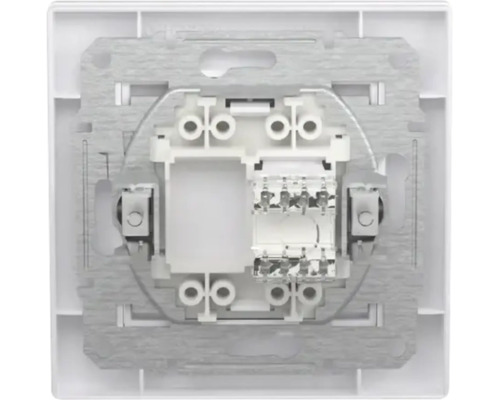 Mecanism încastrat pentru întrerupător sau priză cu ramă metalică pentru instalații electrice.