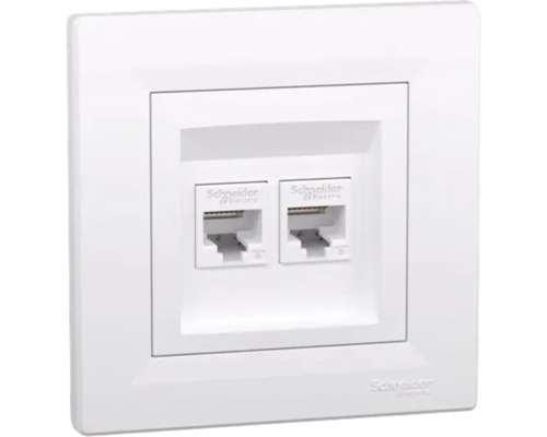 Schneider Electric priză de rețea dublă cu două porturi pentru cabluri de rețea.