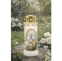 Lumânare de mormânt cu motiv de Paște pe o piatră funerară