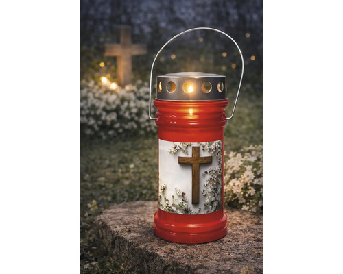 Lumânare de cimitir cu motiv cruce pe piatră în cimitir