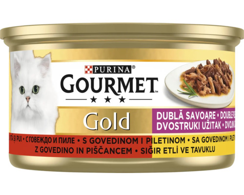 Conservă hrană pentru pisici Purina Gourmet Gold cu vită și pui