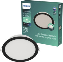 Spot LED încastrat Philips Meson, 16,5 wați, 1750 lumeni, lumină albă rece, design rotund cu margine neagră.