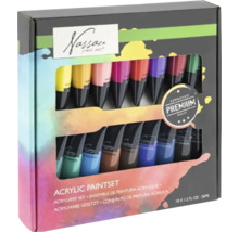 Set de vopsea acrilică Nassau Fine Art cu 18 tuburi de 36 mililitri într-o cutie neagră cu fereastră.