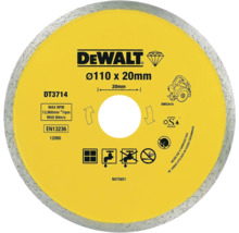 DEWALT Logo, disc diamantat DT3714, diametru 110 milimetri, alezaj 20 milimetri, pentru tăierea umedă și uscată a plăcilor ceramice.