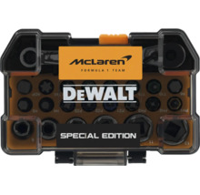 Set de biți DeWALT McLaren Special Edition în cutie cu biți, chei tubulare și clichet. McLaren Formula 1 Team Logo și DeWALT Logo.