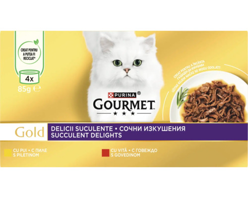 Purina Gourmet Gold hrană pentru pisici, pachet cu mai multe tipuri cu carne de pasăre și vită